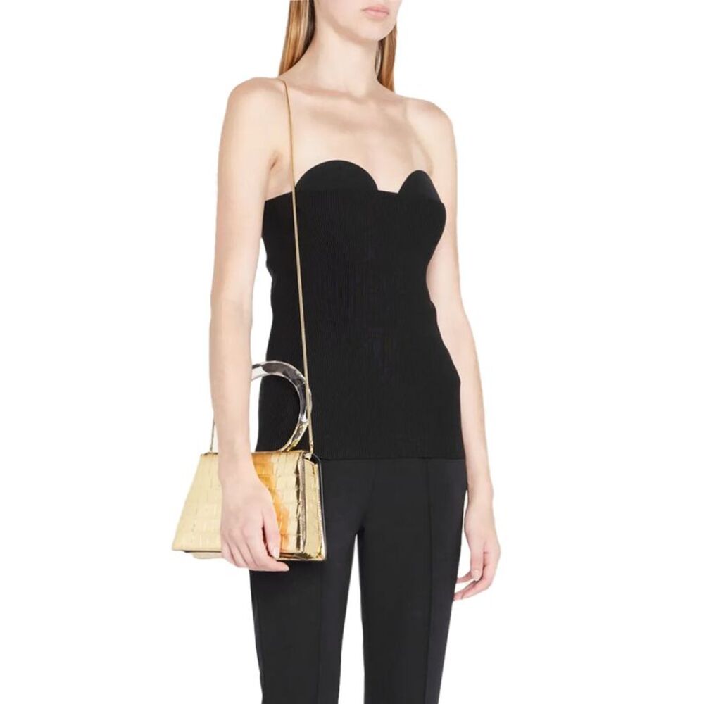 Alexis Bittar Womens Lucite Quad Croc-Embossed Bag Gold - NWT $745 Store Display - Picture 3 of 6